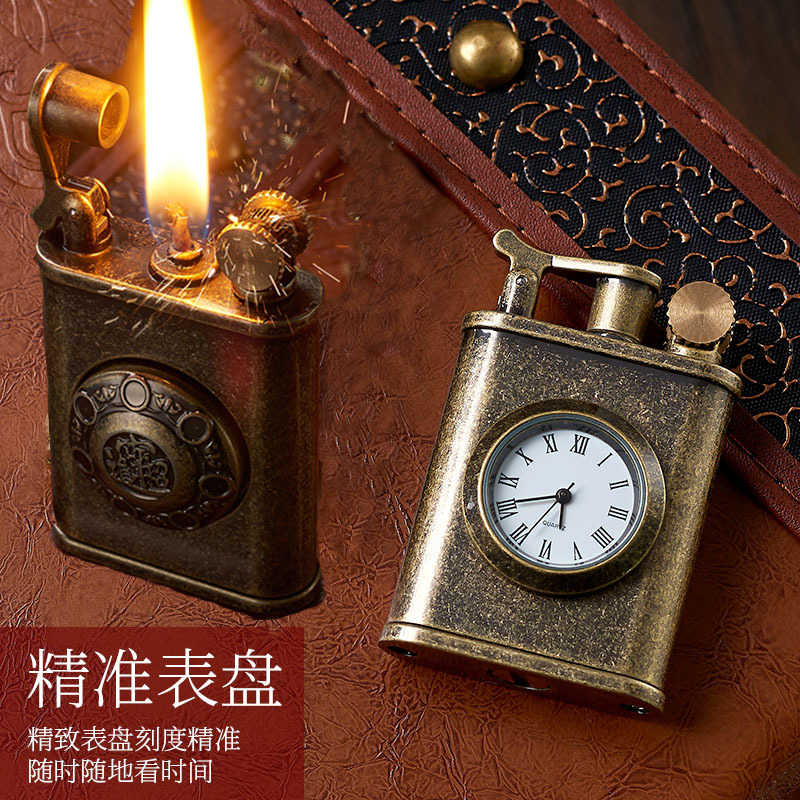 Fire Starting Kit - Retro Horloge Kerosine Aansteker Metaal Creatieve