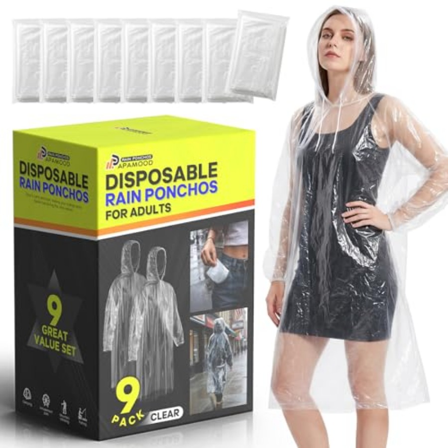 Emergency Poncho Rain - Wegwerp regenponcho's, 6-pack/9-pack familieverpakking voor volwassenen,