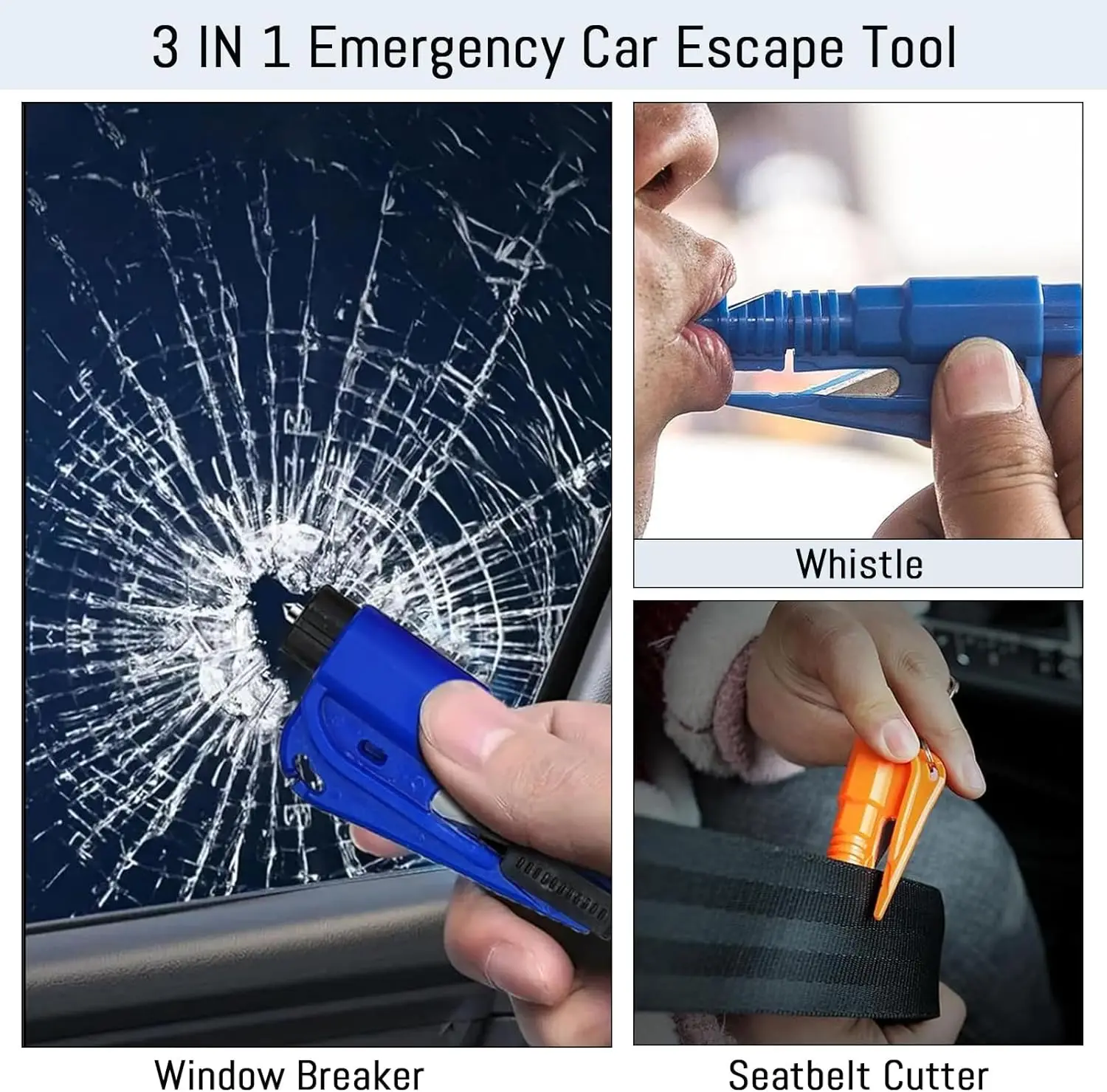 Rescue Rope Throw - Veiligheidshamer Auto-ontsnappingshulpmiddel 3-in-1 Raambreker Gordelsnijder Compacte