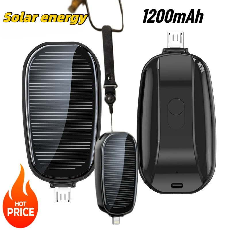 Solar Emergency Charger - 1200mAh Solar Mini Power Bank sleutelhanger