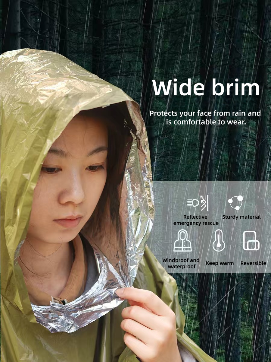 Survival Blanket Reflective - Outdoor draagbare noodregenjas Verdikte reflecterende winddichte