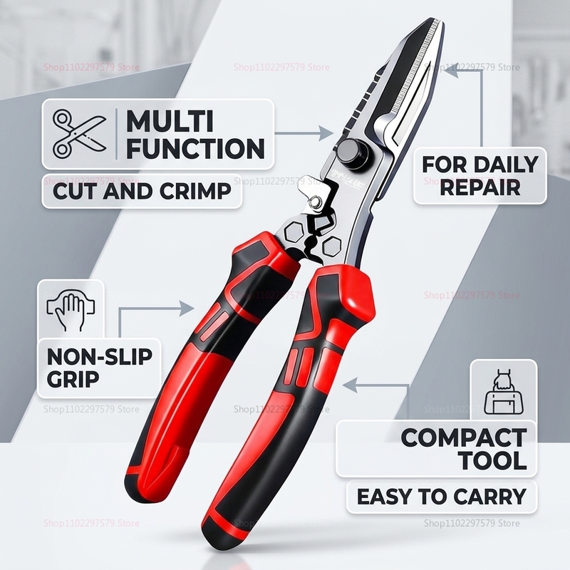 Multi Tool Plier - Multifunctionele elektricienschaar, draadknipper, krimptang, zware kabelkniptang
