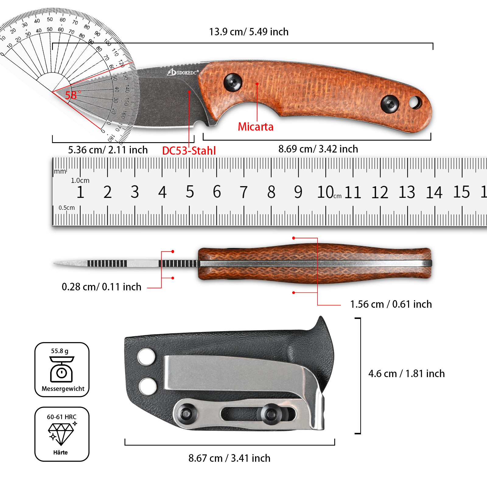 Premium SDOKEDC DC53 stalen ED - Bushcraft Knife Fixed recensie en prijs